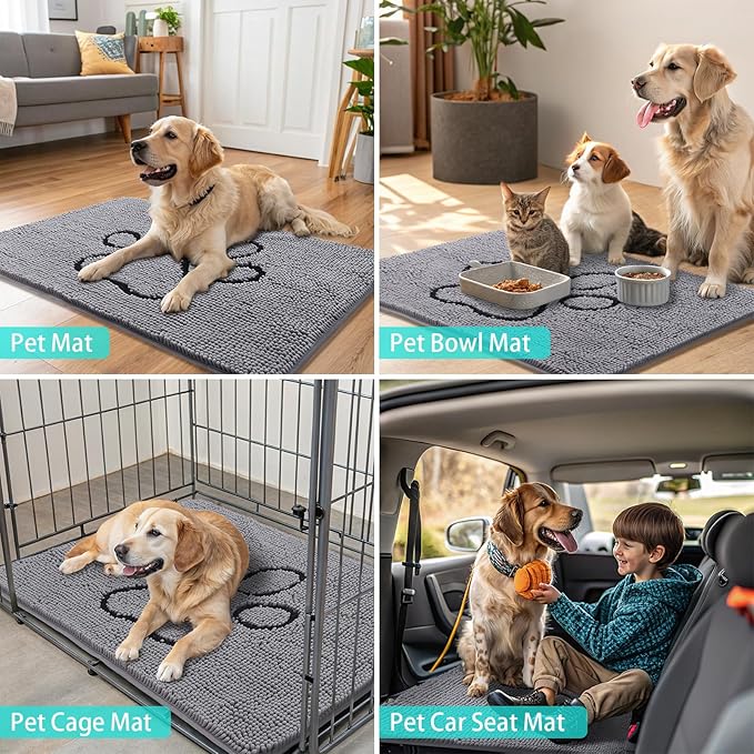 Smiry Dog Door Mat for Muddy Paws, Absorbent Non Slip Dirt Trapper, 24x16