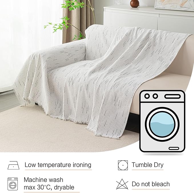 MYSKY HOME Couch Covers for 2 Cushion Couch Sofa, Chenille L Shape Sectional Couch Cover - Pet-Friendly, Machine Washable, Non-Slip Sofa Protector for Dogs, Kids, 71"x118", White