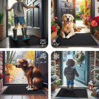 Smiry Front Door Mat Outside Entrance, Heavy Duty Natural Rubber Doormat, Non Slip, Trap Dirt and Moisture, Easy Clean, Low Profile Welcome Floor Mats for Indoor Outdoor Entry, 70x46.5 Inch, Black