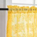 YJ YANJUN Vintage Lace Curtains Short - Mustard Yellow Floral Boho Cafe Curtains 30 Inch Length Sheer Coffee Cabinet Curtain Panels for Kitchen Bathroom Basement Retro Fall Decor Gold W26xL30 Inch