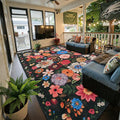 Floral Washable 6x9 Area Rugs, Soft Black/Brown Bedroom Rug for Living Room Ultra-Thin Non Slip Dining Room Rug, Stain Resistant Rugs Easy Clean Throw Carpet for Office(6 x 9, Black/Brown)