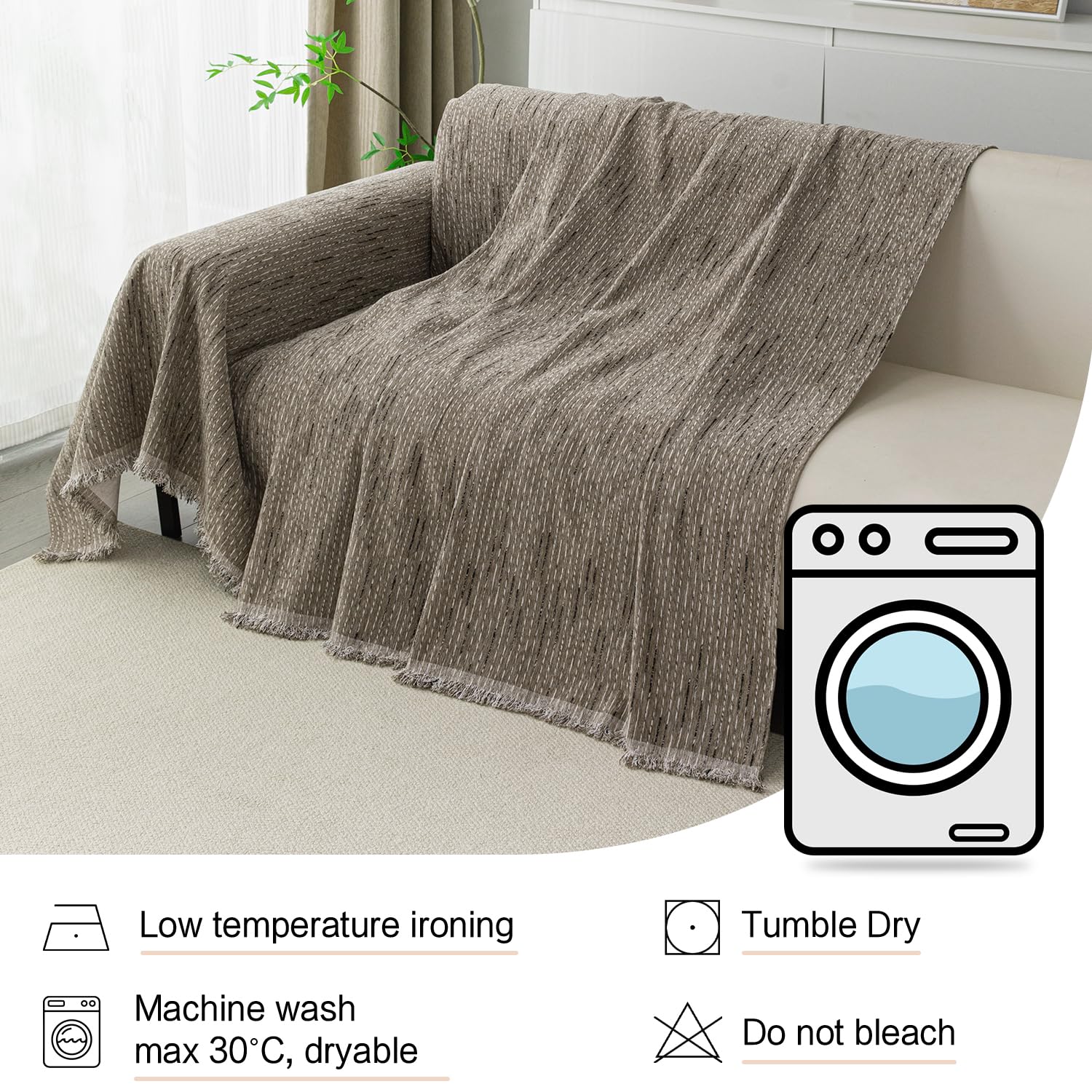MYSKY HOME Couch Covers for 2 Cushion Couch Sofa, Chenille L Shape Sectional Couch Cover - Pet-Friendly, Machine Washable, Non-Slip Sofa Protector for Dogs, Kids, 71"x118", Sand