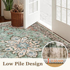 Area Rugs 10x12 Living Room Rug: Washable Rug Soft Vintage Distressed Floral Carpet Indoor Non-Slip Stain Resistant Large Carpets for Bedroom Dining Room Farmhouse Nursery Home Office Brown Green