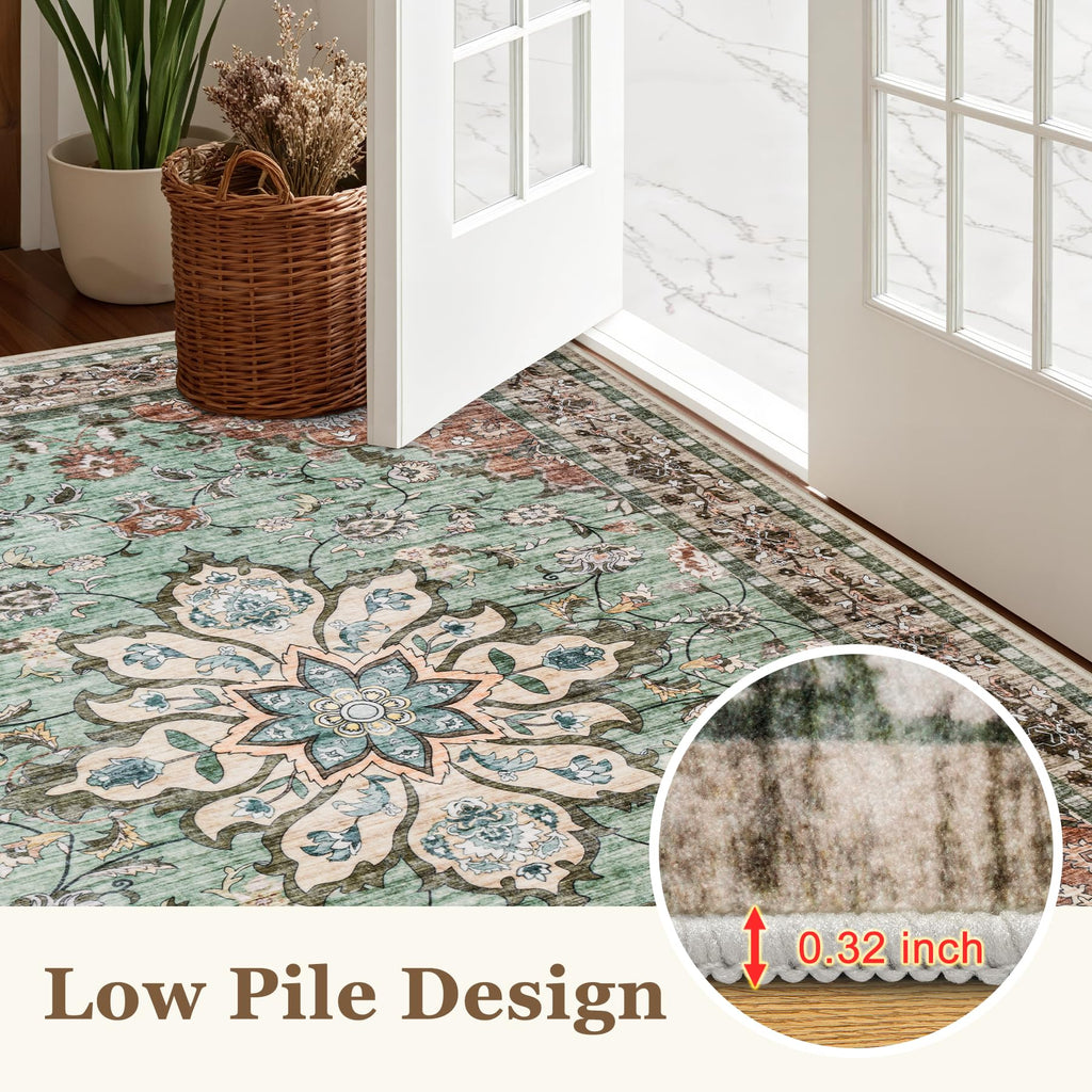 ExpediX 10x14 Area Rugs Living Room: Washable Rug for Bedroom Brown Green