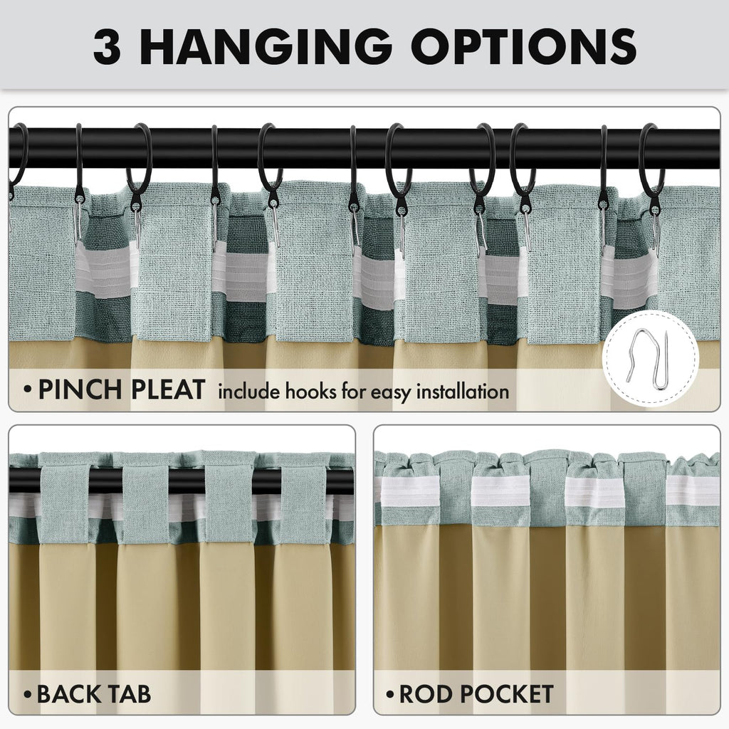 MIULEE 100% Blackout Linen Curtains 42 x 84 Inch Seafoam Green 2 Panels