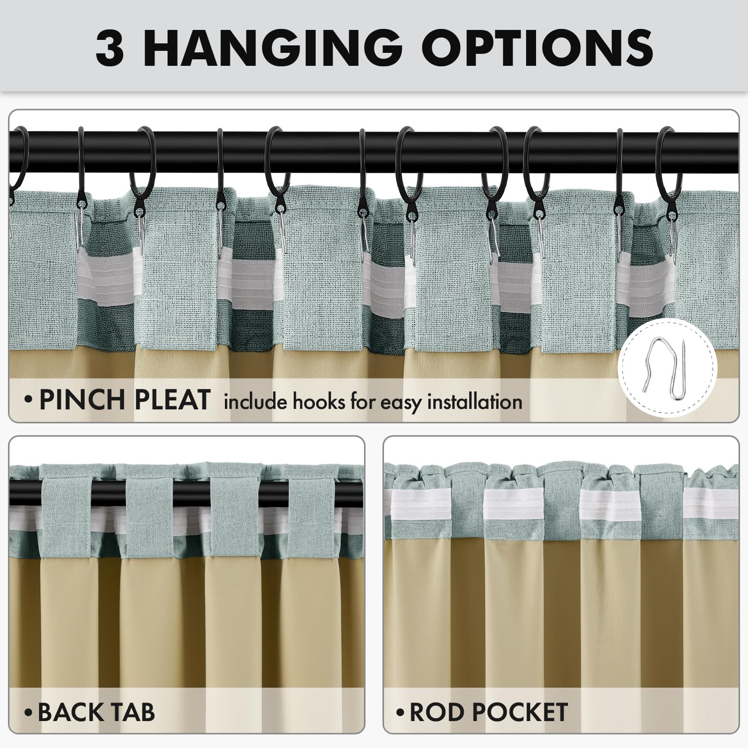 MIULEE 100% Blackout Linen Curtains 42 x 84 Inch Seafoam Green 2 Panels