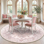Area Rugs 7ft Washable Non-Slip, Floral Vintage Distress Print Pattern Medallion Carpet for Living Room Bedroom Dining Room, Pink Greypink Cute