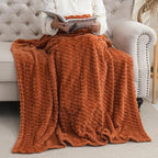 Puncuntex Burnt Orange Throw Blanket 50"×60" inches Fuzzy 3D Jacquard Decorative Flannel Fleece Super Soft Plush Cozy Blanket for Couch Sofa Chair Lightweight