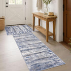 KOZYFLY Modern Abstract Area Rugs 2PCS 2x3 and 2x6 Blue-Grey Machine Washable Runner Rug Non-Slip Living Room Rug, Faux Wool Soft Low Pile Office Carpet for Hallway Entryway Bathroom Bedroom