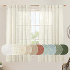 LAMIT Natural Semi Sheer Linen Curtains 60 Inch, Light Filtering Neutral Window Panels Farmhouse Boho Back Tab and Rod Pocket Drapes for Bedroom, Cream Ivory, 2 Panels, 52 x 60 Inch
