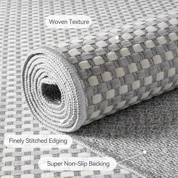 YDKGL Hallway Runner Rug Woven Washable Long Kitchen Runner Gray 2x5 ft