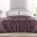 TOONOW Fleece Bed Blanket King Size 90x108 inches , Super Soft Fluffy Fuzzy Plush Blanket Geometric Pattern Cozy Microfiber Flannel Blankets for Couch, Bed, Sofa, Purple