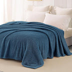 Whale Flotilla King Size Fuzzy Fleece Blanket for Bed, 90x104 Inch Fluffy Warm Soft Jacquard Blankets for All Season, Lightweight and Cozy, Navy Blue