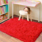 Quntue Small Area Rug, 2x3 Red Rug for Bedroom Shaggy Throw Rugs for Girls Room, Soft Carpet for Kids Room, Plush Non-Slip Fluffy Bedside Rug for Living Room Nursery Dorm Home Decor
