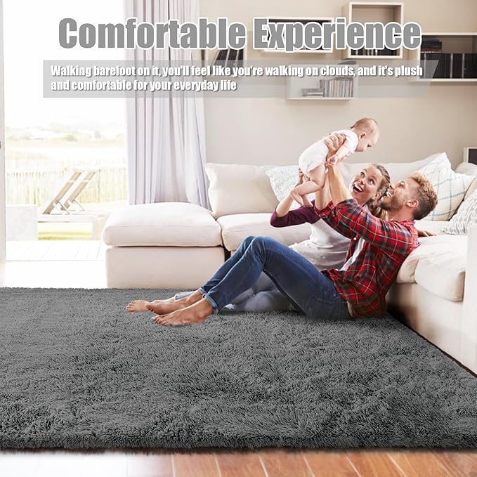 8x10 Fluffy Area Rugs for Living Room,Shag Area Rug for Bedroom,Deep Grey Soft Fuzzy Rug Non-Shedding Indoor Plush Carpet for Kids Bedroom Nursery Home Decor