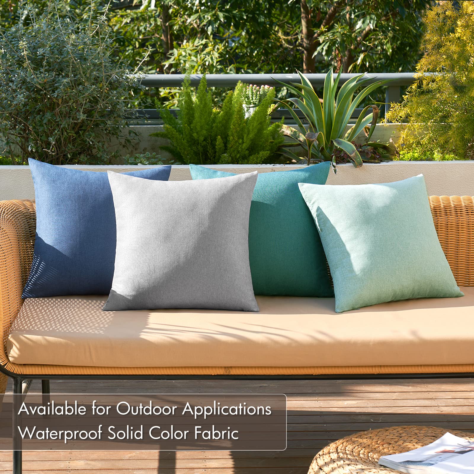 MIULEE Pack of 4 Decorative Outdoor Throw Pillow Covers Linen Waterproof Pillow Covers Summer Farmhouse Cushion Cases for Patio Garden Tent Balcony Couch Sofa 16x16 Inch Blue