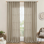 LAMIT Taupe Linen Curtains 90 Inch for Living Room, Semi Sheer Panels