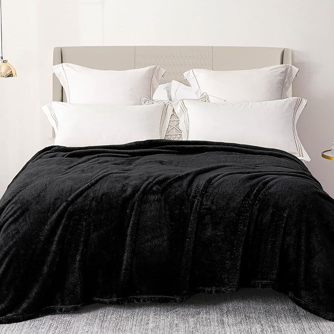 Exclusivo Mezcla Fuzzy Plush Fleece Bed Blanket Twin XL Size, Black