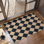 Lahome Checkered Easy Jute Non Slip Front Door Mat, 2x3 Kitchen Rug Neutral Small Throw Rug, Farmhouse Diamond Washable Non Shedding Low Pile Black Floor Carpet for Entryway Front Porch Doorway