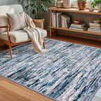 Lansny Modern Abstract Small Area Rug Indoor 3x5 Washable Rug Non-Slip Soft Entryway Rug Grey Blue White Kitchen Mats Thin Print Faux Wool Floor Carpet Throw Rugs for Entrance Bedroom Home Decor