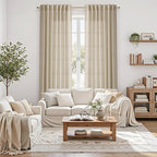 Eggshell Beige Linen Curtains for Living Room 100 Inches Long Light Filtering Semi Sheer Curtain Back Tab Rustic Farmhouse Decor Burlap Luxury Boho Drapes for Bedroom Dinner Room 52x100, 2 Panels