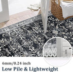 Yamaziot Washable Runner Rug 2x6 – Non Slip Boho Floral Hallway Runner Rug with Rubber Backing,Low Pile Faux Wool Distressed Carpet for Kitchen, Laundry, Bedroom, Entrance, Navy/Black