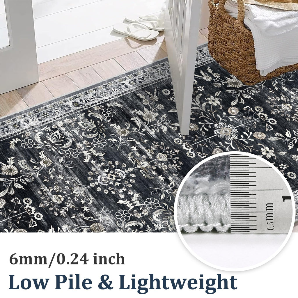 Yamaziot 2x6 Washable Hallway Runner Rug Non Slip Floral Carpet, Black
