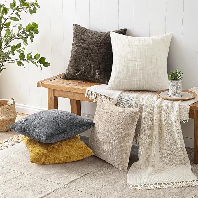 decorUhome Textured Chenille Throw Pillow Covers 26x26 Set of 2 Dark Brown