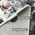 2x8 Washable Runner Rugs for Hallway: Easy-to-Clean Abstract Runners for Entryway Bedroom - Stain and Water Resistant Rugs with Non-Slip Backing - Soft Low-Pile Carpet Black Grey