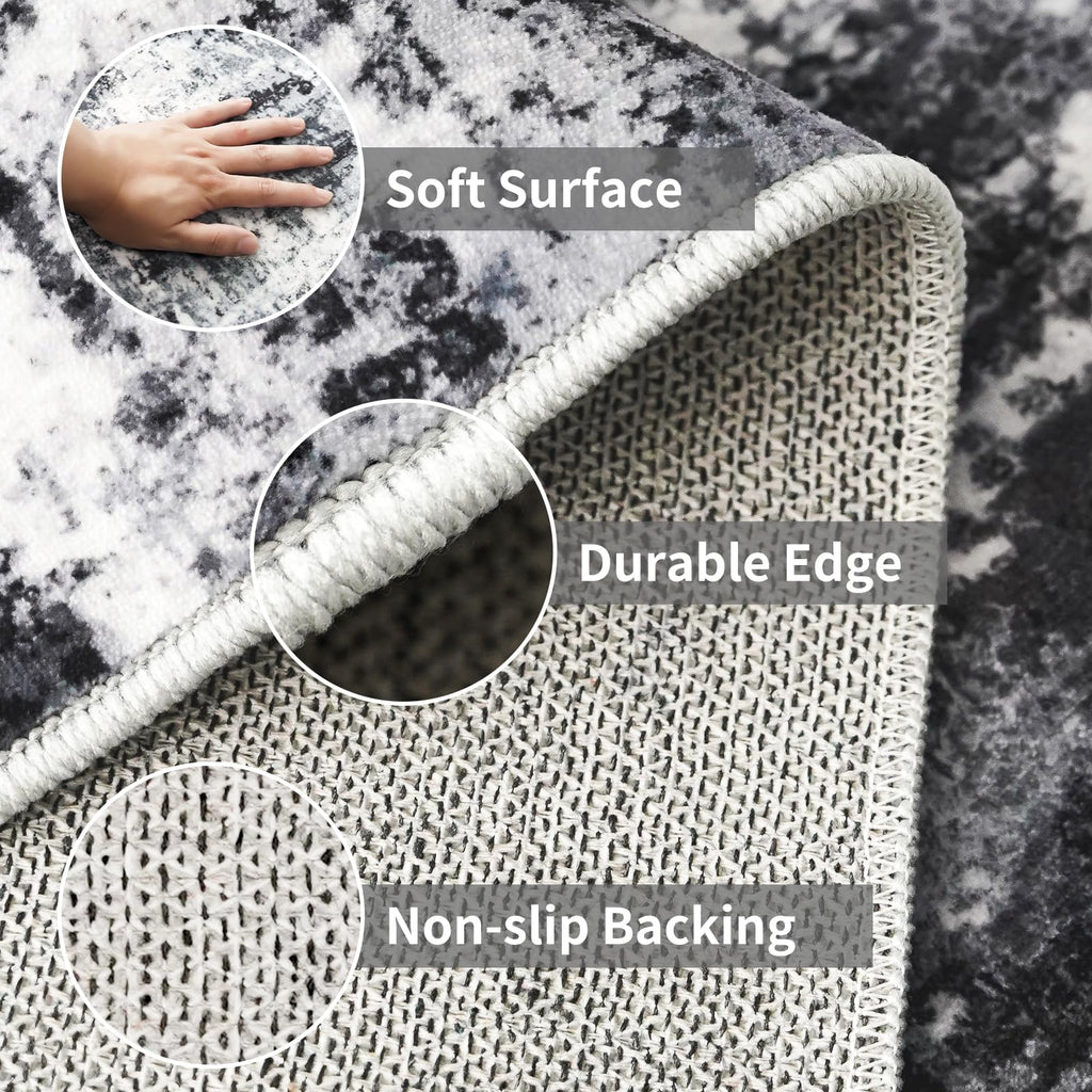 WIEVEDENS 2x3 Small Washable Area Rug: Non-Slip Indoor Door Mat for Entrance Doorway Kitchen Bedroom Living Room - Abstract Farmhouse Throw Rug for Modern Home Decor Black Grey