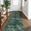 IOHOUZE Abstract Runner Rug 2x10 Ft Washable Runners for Hallways, Non Slip Kitchen Runner Printed Faux Wool Entryway Runner Indoor, Modern Abstract Floor Carpet for Hall Kitchen, Dark Green