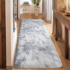 Ultra Soft Runner Rugs for Bedroom Hallways with Upgraded Non-Slip Rubber Backing & Thick Memory Sponge, 2 Packs 2x6 Feet Fluffy Shag Throw Area Rug for Bedside Dorm Tie-dye Light Grey