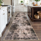 IOHOUZE Abstract Runner Rug 3x12 Ft Washable Runners for Hallways, Non Slip Kitchen Runner Printed Faux Wool Entryway Runner Indoor, Modern Abstract Floor Carpet for Hall Kitchen, Brown/Rust
