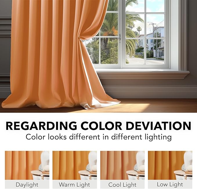 Deconovo Back Tab and Rod Pocket Blackout Curtains for Living Room - (42x45 Inch, Orange Flame, 2 Panels), Thermal Insulated Light Blocking Curtains