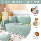 HANDONTIME Couch Cover for Sectional Sofa L Shape Light Green Cute Chenille Pet Couch Cover with Lace, Machine Washable, 71" X150