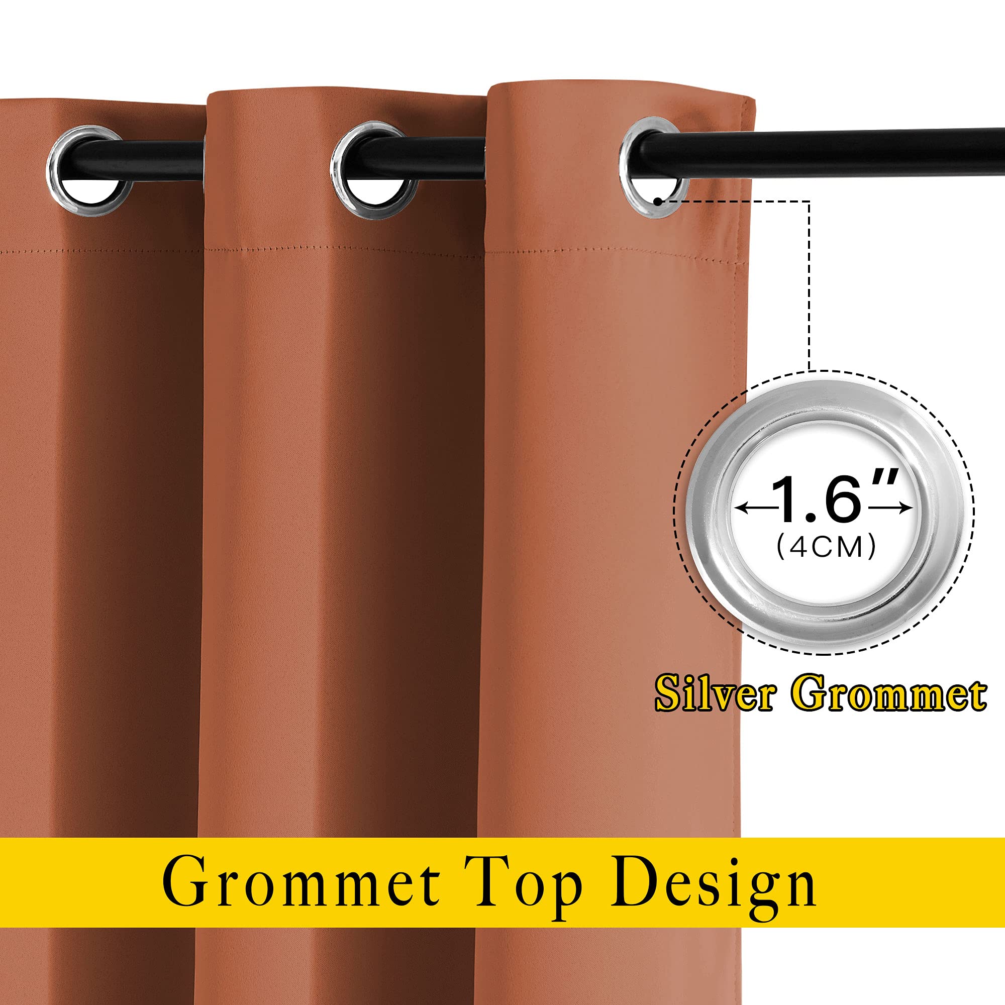 NICETOWN Half Window Curtains for Bedroom - Grommet Modern Thermal Insulated Blackout Window Drapes Sound Reducing for Nursery/Kitchen, Burnt Orange, W52 x L54, Set of 2