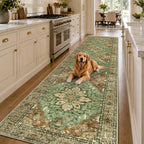 RELEANY Washable Area Rug, Runner 3'x12', Brick/Brown/Green