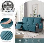TAOCOCO 100% Waterproof Recliner Sofa Cover, Non Slip Split Couch Covers for Reclining Couches with Straps, Washable Reclining Sofa Cover Furniture Protector for Kids Pets(3 Seater, Peacock Blue)