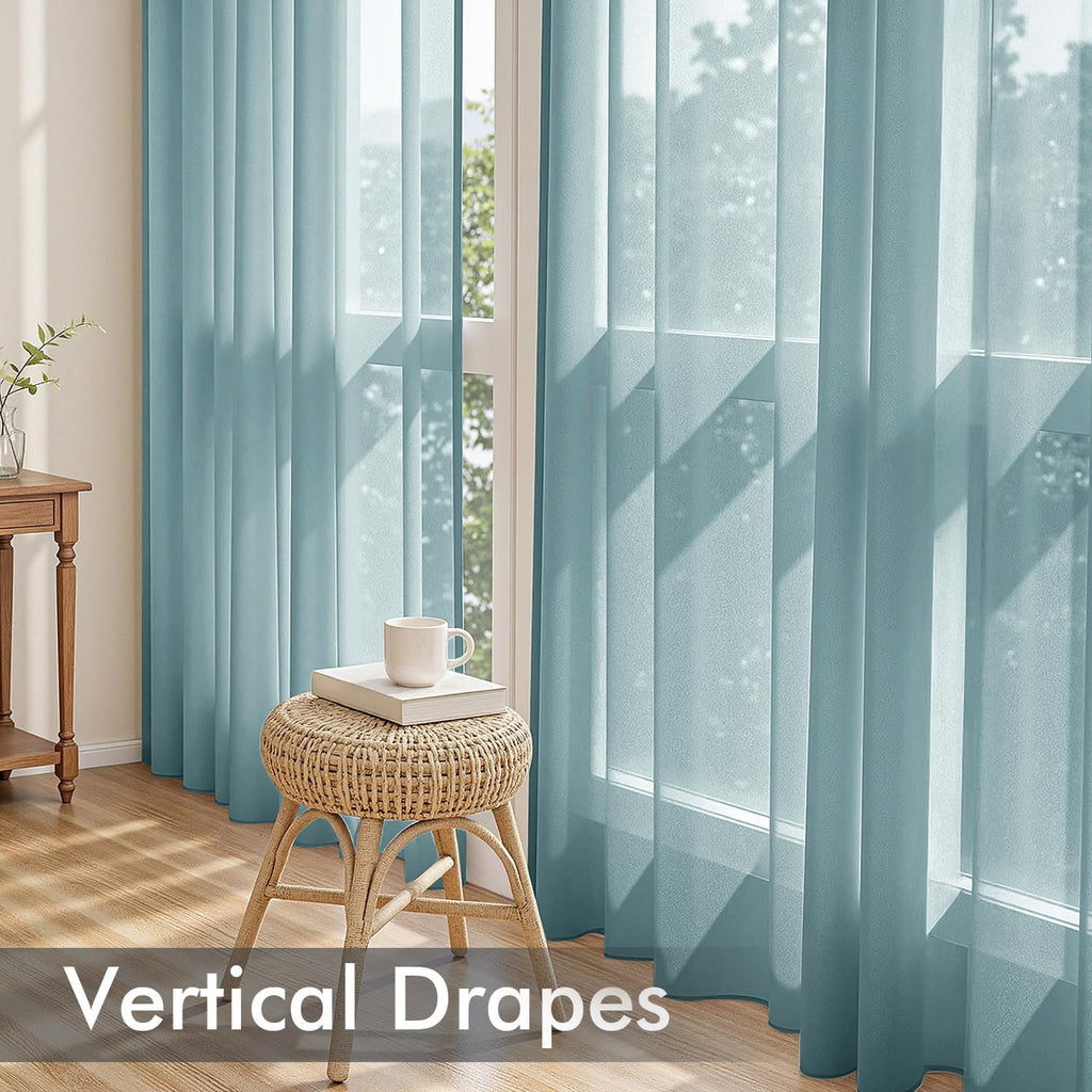 MIULEE Dusty Blue Sheer Curtains 96 Inches Long 4 Panels 42 x 96 Inches