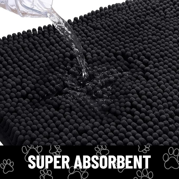 Smiry Dog Door Mat for Muddy Paws, Absorbent Dirt Trapper Non Slip Quick Dry Washable Chenille Mat for Mud Dogs, Entry Rug for Indoor and Outdoor (54x32 Inches, Black and White)
