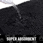 Smiry Dog Door Mat for Muddy Paws, Absorbent Dirt Trapper Non Slip Quick Dry Washable Chenille Mat for Mud Dogs, Entry Rug for Indoor and Outdoor (47x17 Inches, Black and White)