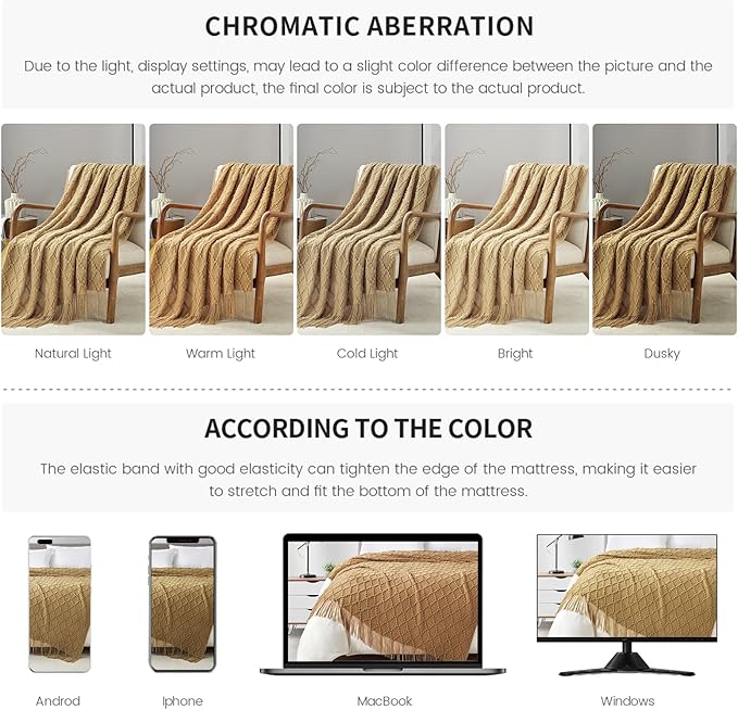 BOURINA Mustard Throw Blanket 50 x70 Inch Jacquard Throw Knitted Blanket