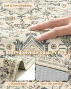 Runner Rug 2x10, Ultra-Thin Kitchen Rugs Non Slip Washable Rugs for Entryway Rug, Kitchen Runner Low Pile Vintage Soft Carpets for Living Room, Bathroom Bedroom (Brown/Beige,2'x10')