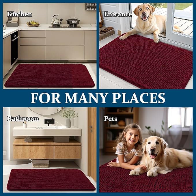 OLANLY Dog Door Mat for Muddy Paws 59x35, Super Absorbent Chenille Mud Mat