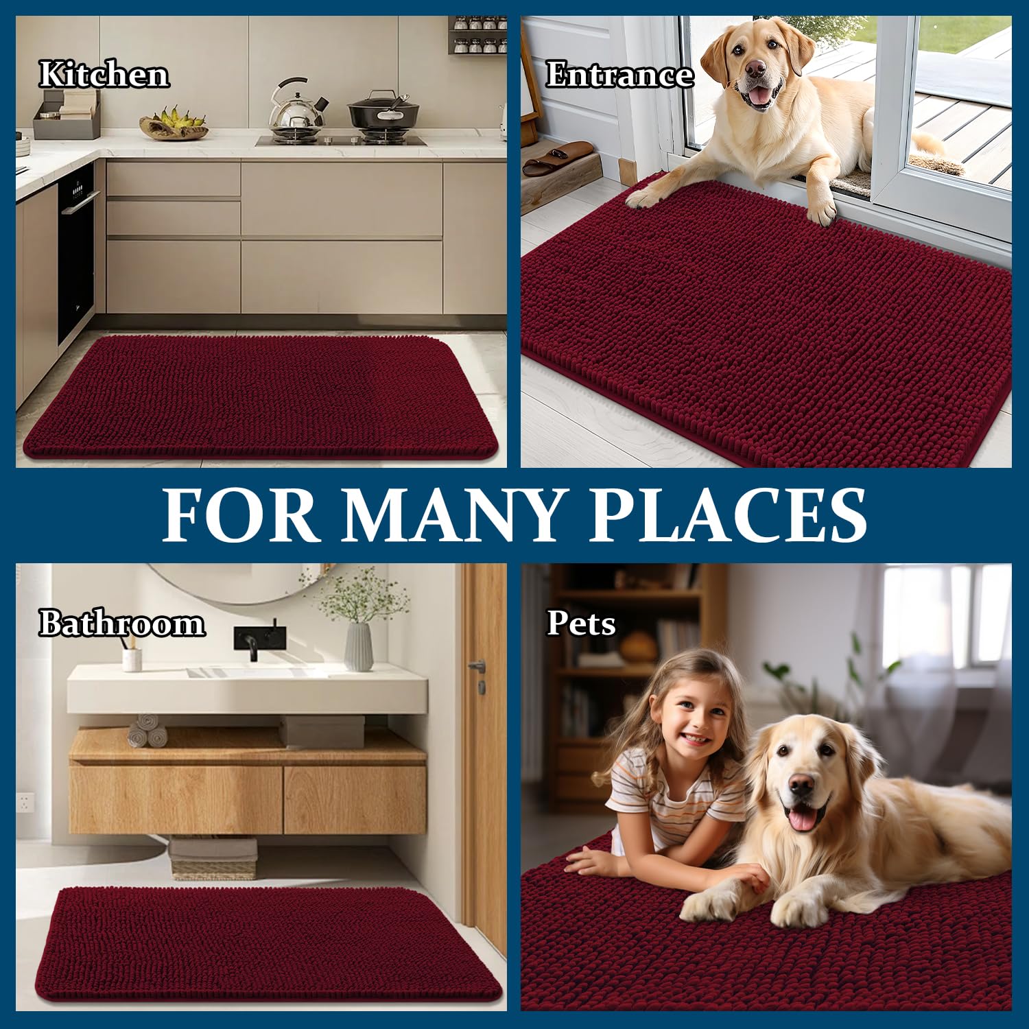 OLANLY Dog Door Mat for Muddy Paws 59x32, Super Absorbent Chenille Mud Mat