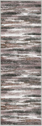Lansny Modern Abstract Runner Rug 2.6x8, Dark Light Brown White Washable Kitchen Runner Non-Slip Soft Hallway Rug Runner Thin Print Faux Wool Carpet for Entryway Bedroom Laundry Room Indoor