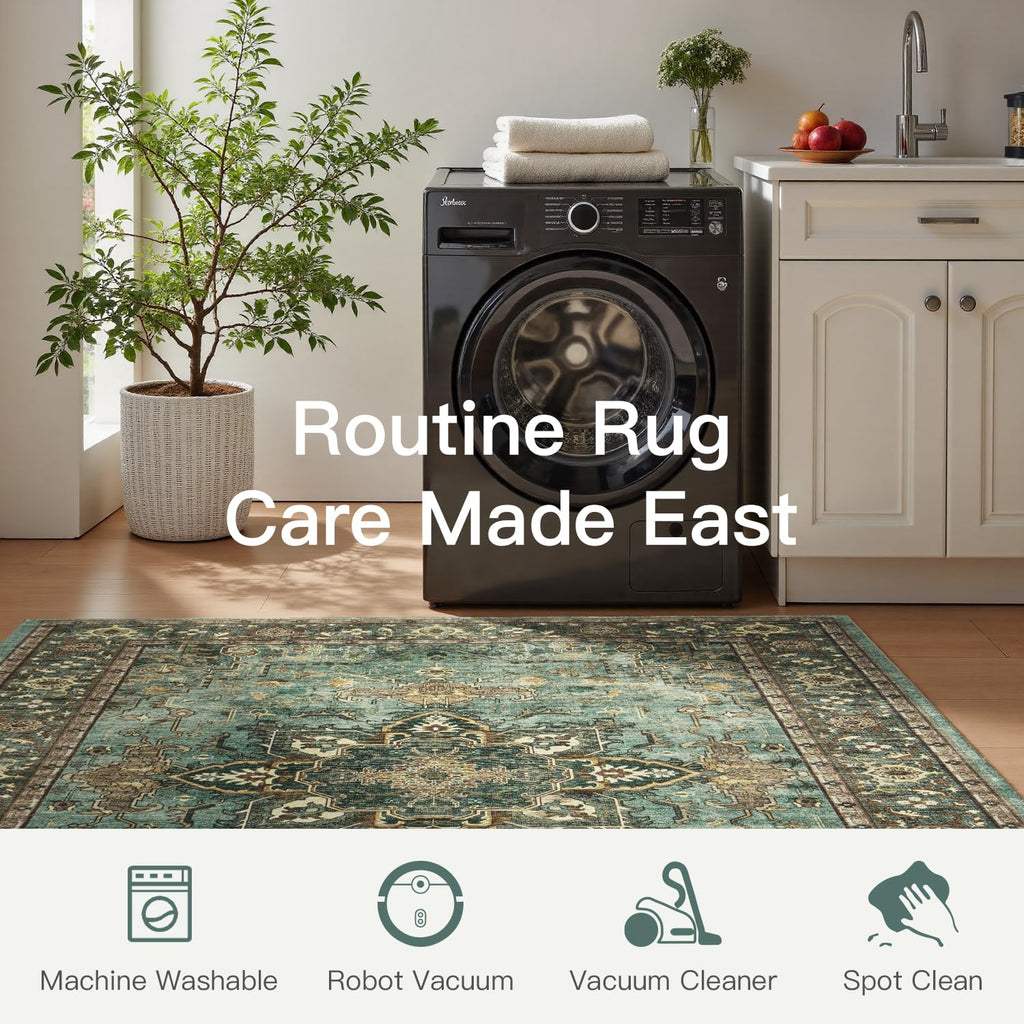 Lofus 5x7 Green Area Rugs for Bedroom Living Room, Vintage Boho Carpet