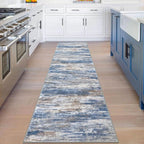 KOZYFLY Modern Abstract Hallway Runner Rug, 2x8 Kitchen Rugs Non-Slip Washable Soft Striped Runner Rugs, Print Blue Rust Carpet Runner for Entryway Bathroom Laundry Room Foyer