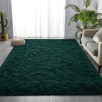 Deerhoo Soft Deep Green Area Rug Shaggy Rugs Fluffy Carpets for Living Room Bedroom Girls Room Nursery Home Decor, 4 X 6 Dark Green Tie-Dyed Plush Fuzzy Rugs, Shag Indoor Floor Bedside Rug