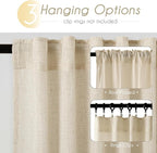Faux Linen Beige Curtains 105 inches Long for Living Room Rustic Farmhouse Linen Drapes Semi Sheer Burlap Textured Canvas Cloth Curtain Panels Set of 2 Kahki Tan Colored